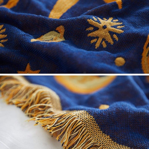 Bohemian Vintage Sun/Moon Retro Reversible Throw Blanket for Sofa/Bed/Dorm/Patio - Picture 4 of 8
